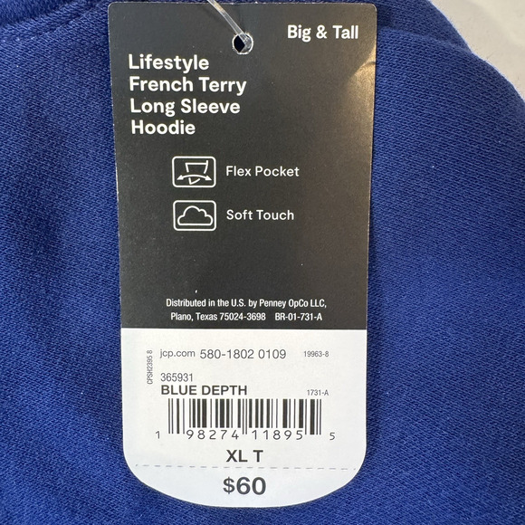 Xersion XLT Big & Tall French Terry Hoodie Blue Depth Soft Touch NWT Streetwear - Picture 8 of 13